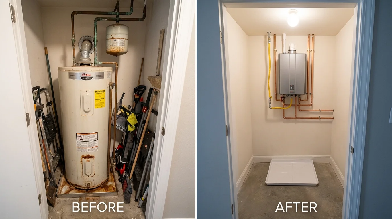 Tank water heater versus wall-mounted tankless unit comparison for Andover, MN homeowners