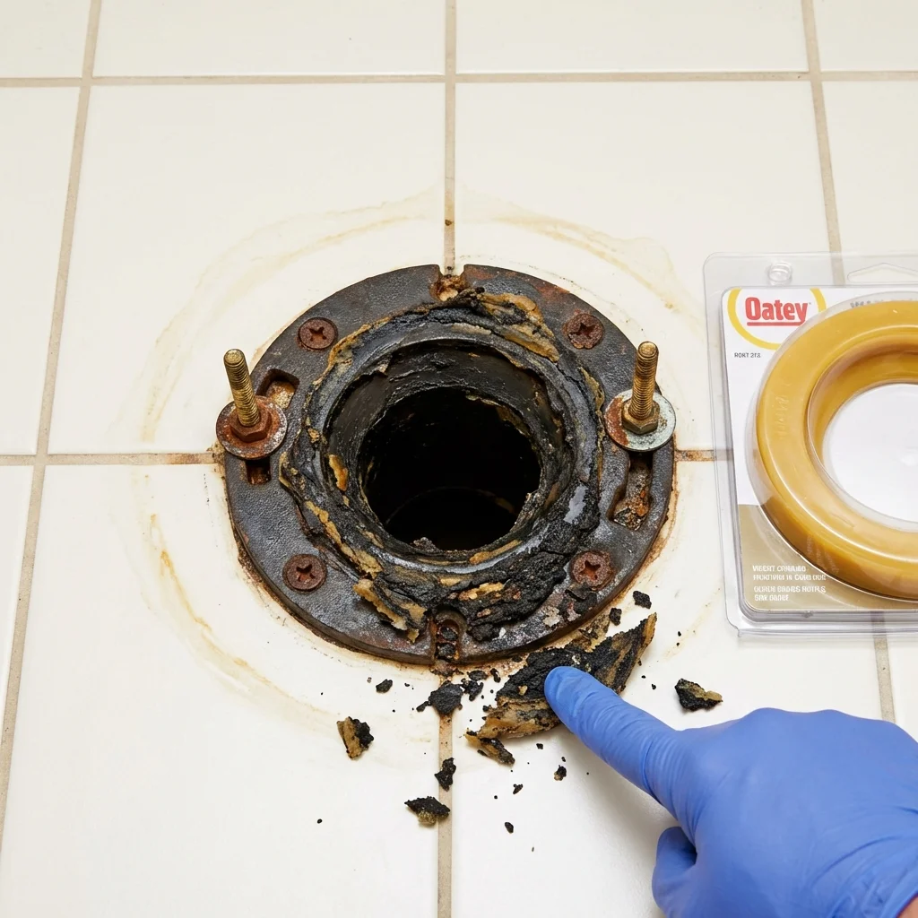 Failed wax ring showing water seepage at the base of a toilet in a Andover, MN home